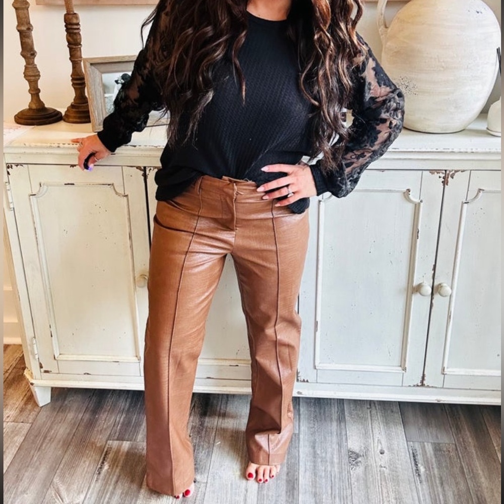 Brown faux leather snakeskin pants, size 2X